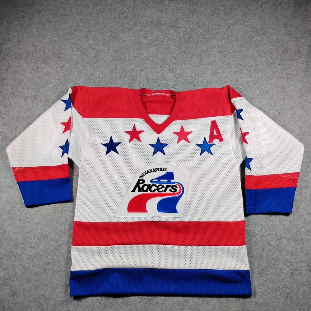 Vintage McCarthy Sorensen Indianapolis Racers WHA Hockey Jersey‎ Men Large White